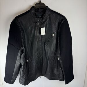 Vince $1,095 Men's Black Leather and Wool Jacket Size: XXL